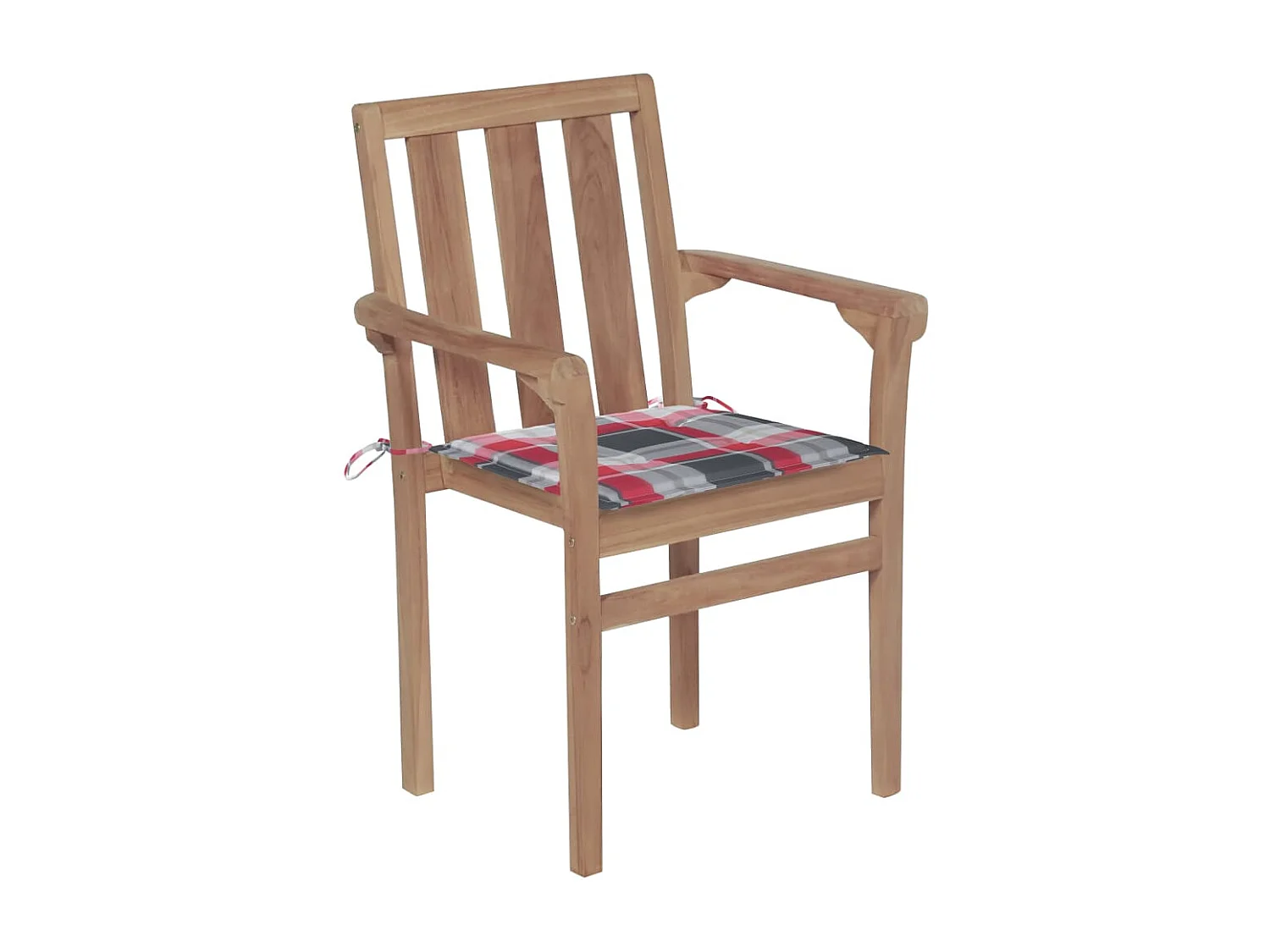 Tuinstoelen 2 st met rood geruite kussens massief teakhout