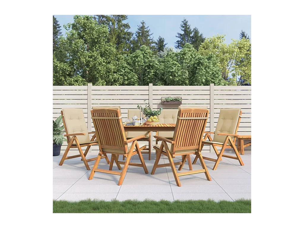 Sedie da Giardino Reclinabili con Cuscini 6 pz in Legno di Teak