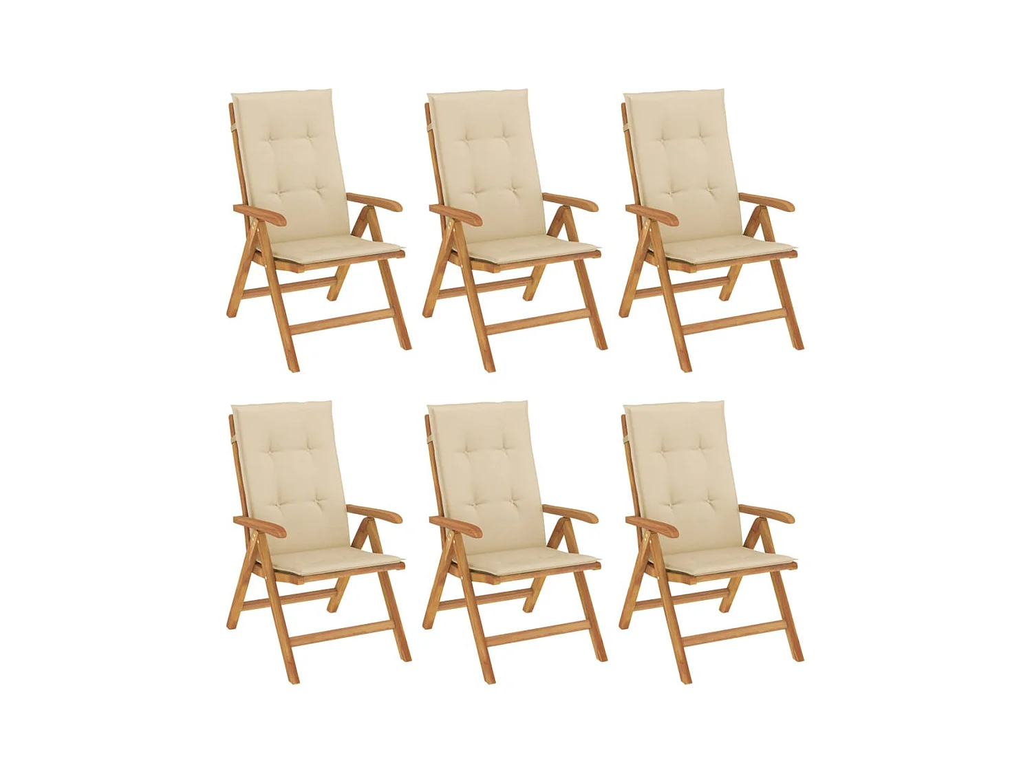 Sedie da Giardino Reclinabili con Cuscini 6 pz in Legno di Teak