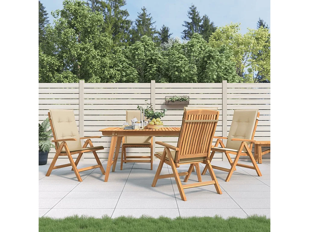 Tuinstoelen 4 st verstelbaar met kussens massief teakhout