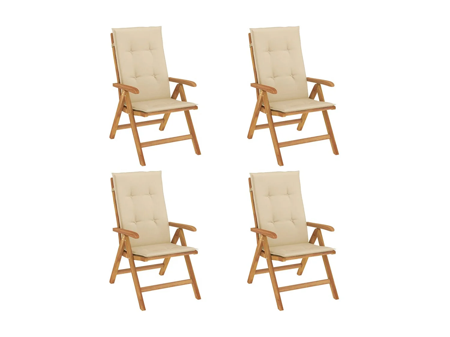 Tuinstoelen 4 st verstelbaar met kussens massief teakhout