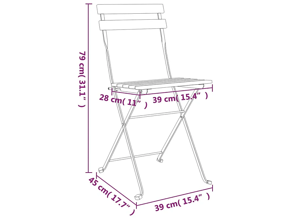 Chaises de bistrot pliantes lot de 8 Bois teck solide et acier