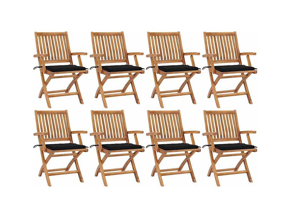 Chaises pliables de jardin avec coussins lot de 8 Teck solide