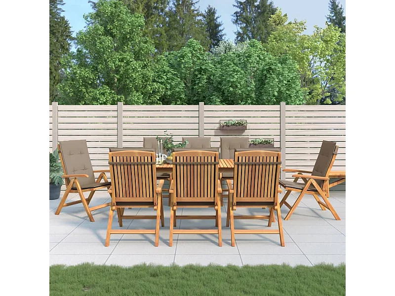 Tuinstoelen 8 st verstelbaar met kussens massief teakhout