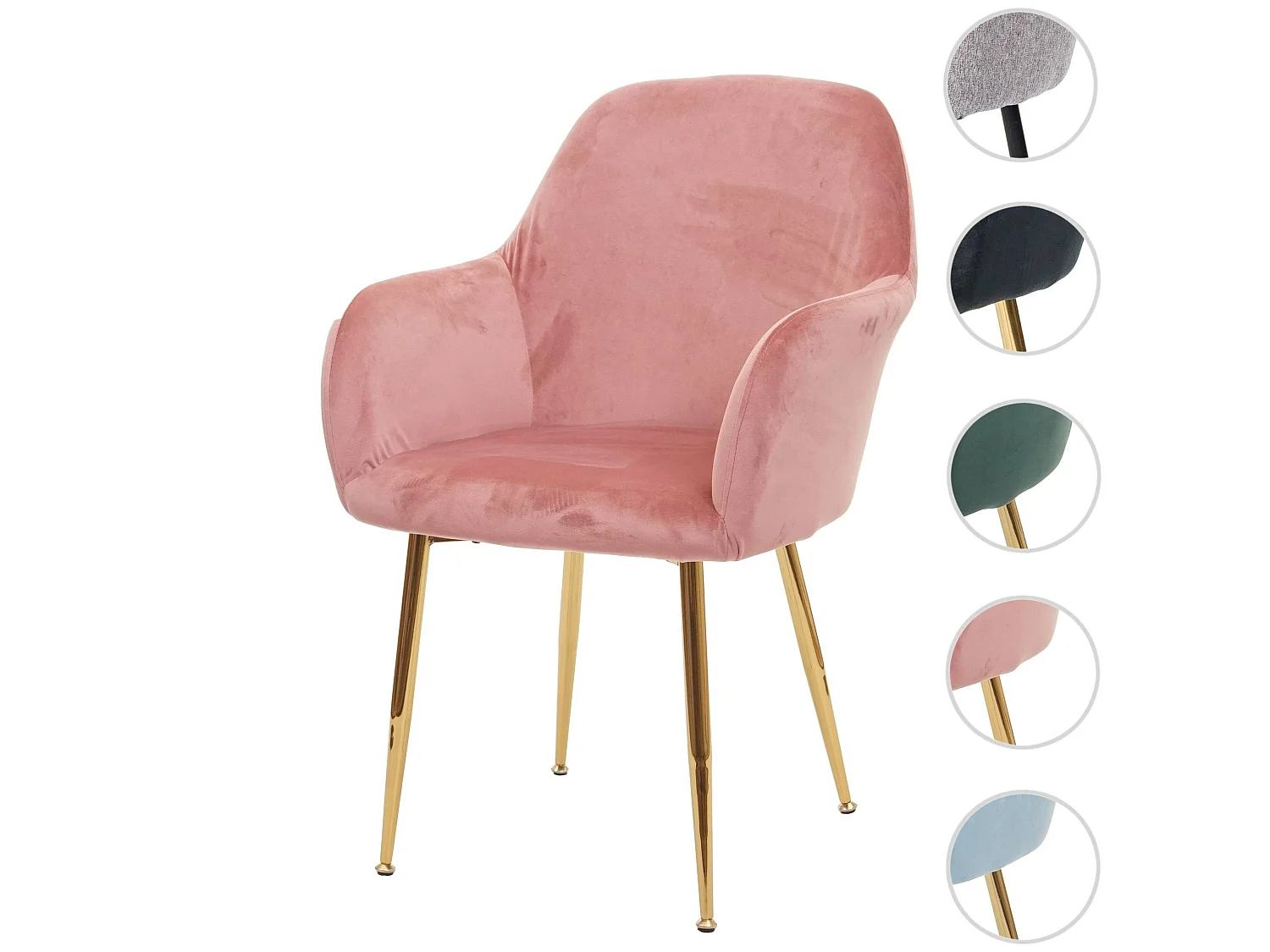 Eetkamerstoel MCW-F18,  fluweel antiek roze, gouden poten