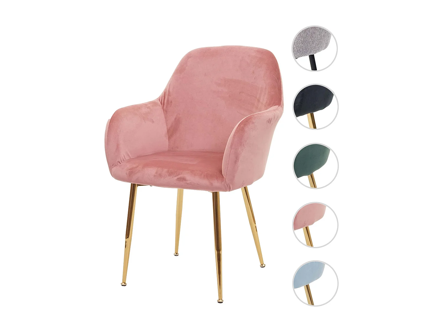 Silla de comedor MCW-F18,  terciopelo rosa viejo, patas doradas