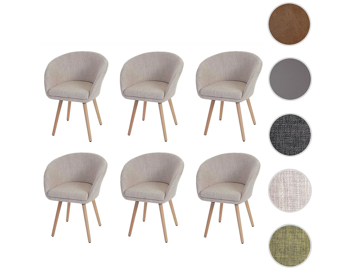 Eetkamerstoel Vaasa T633 (set van 6),  textiel, crème/grijs