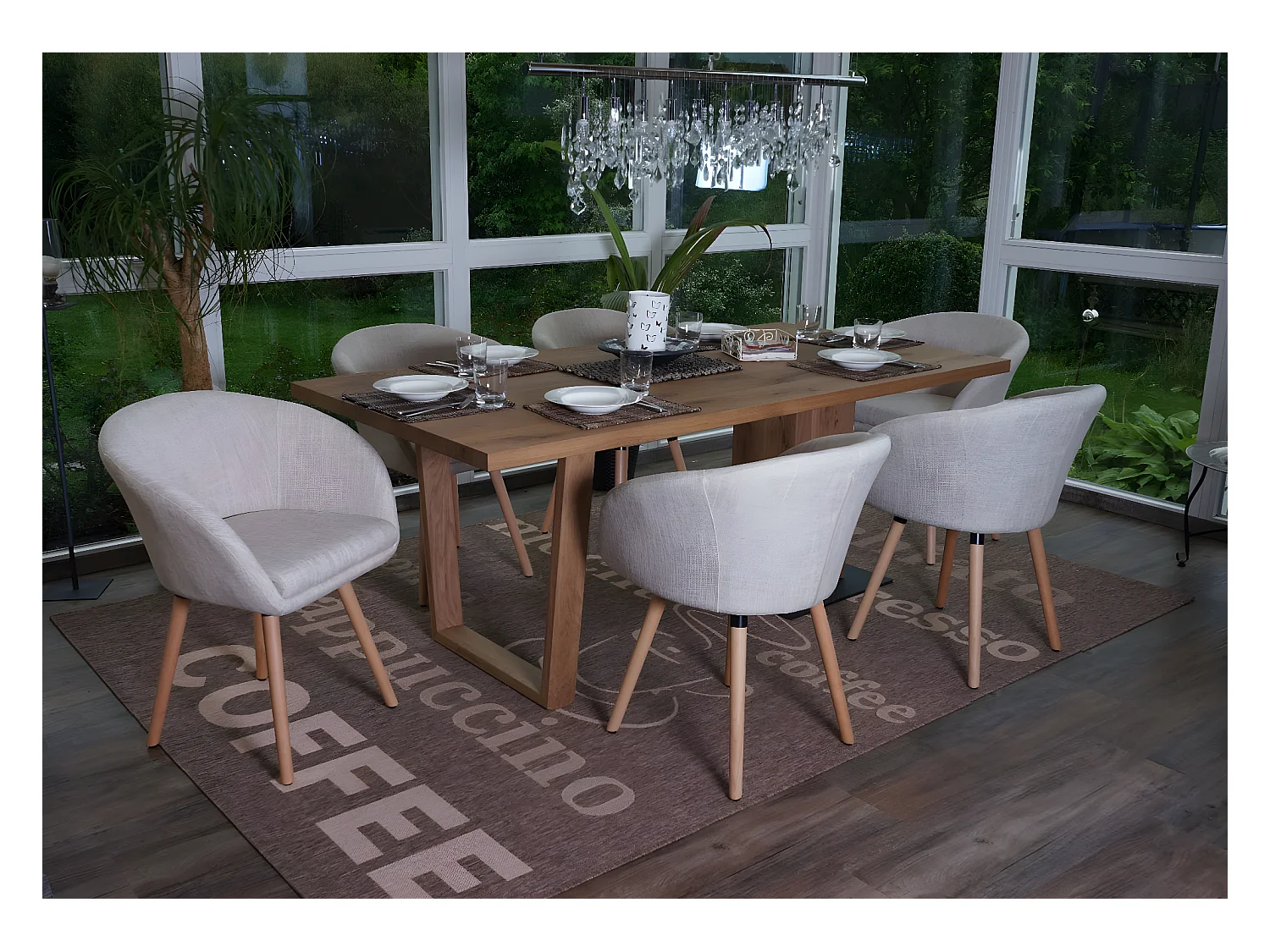 Chaise de salle à manger Vaasa T633 (lot de 6),  tissu, crème/gris