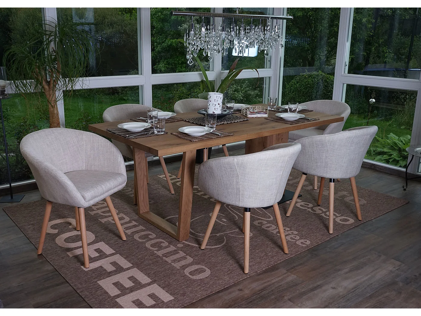 Krzesło do jadalni Vaasa T633 (zestaw 6 sztuk),  tekstylny, kremowy/szary