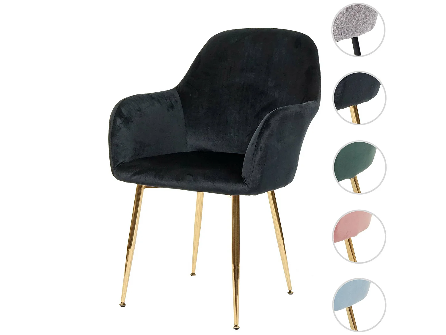 Cadeira de jantar MCW-F18,  veludo preto, pernas douradas