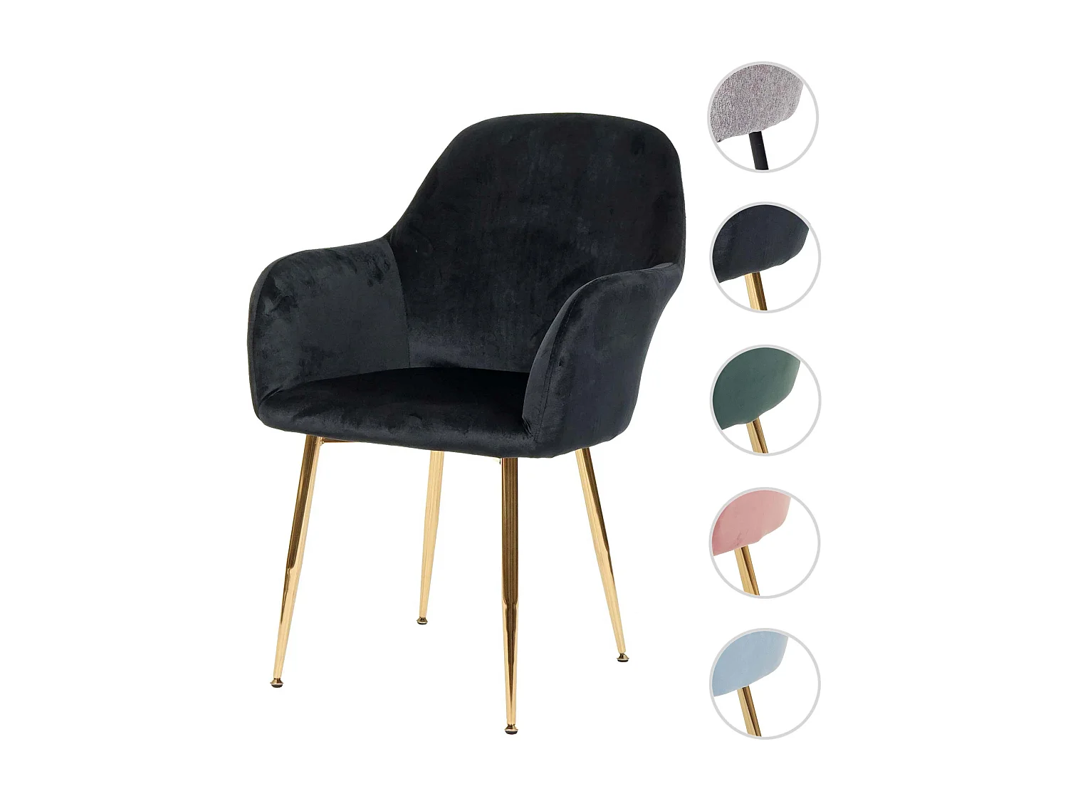 Chaise de salle à manger MCW-F18,  velours noir, pieds dorés