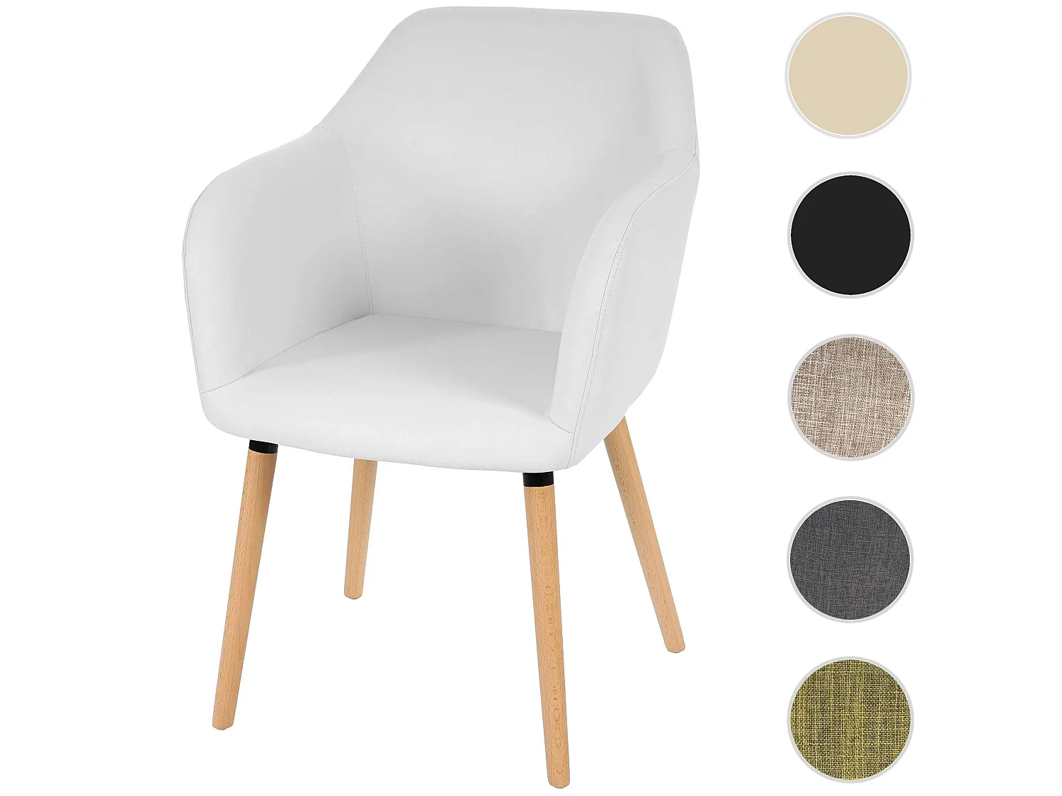 Eetkamerstoel Vaasa T381,  kunstleer, wit, lichtgekleurde poten