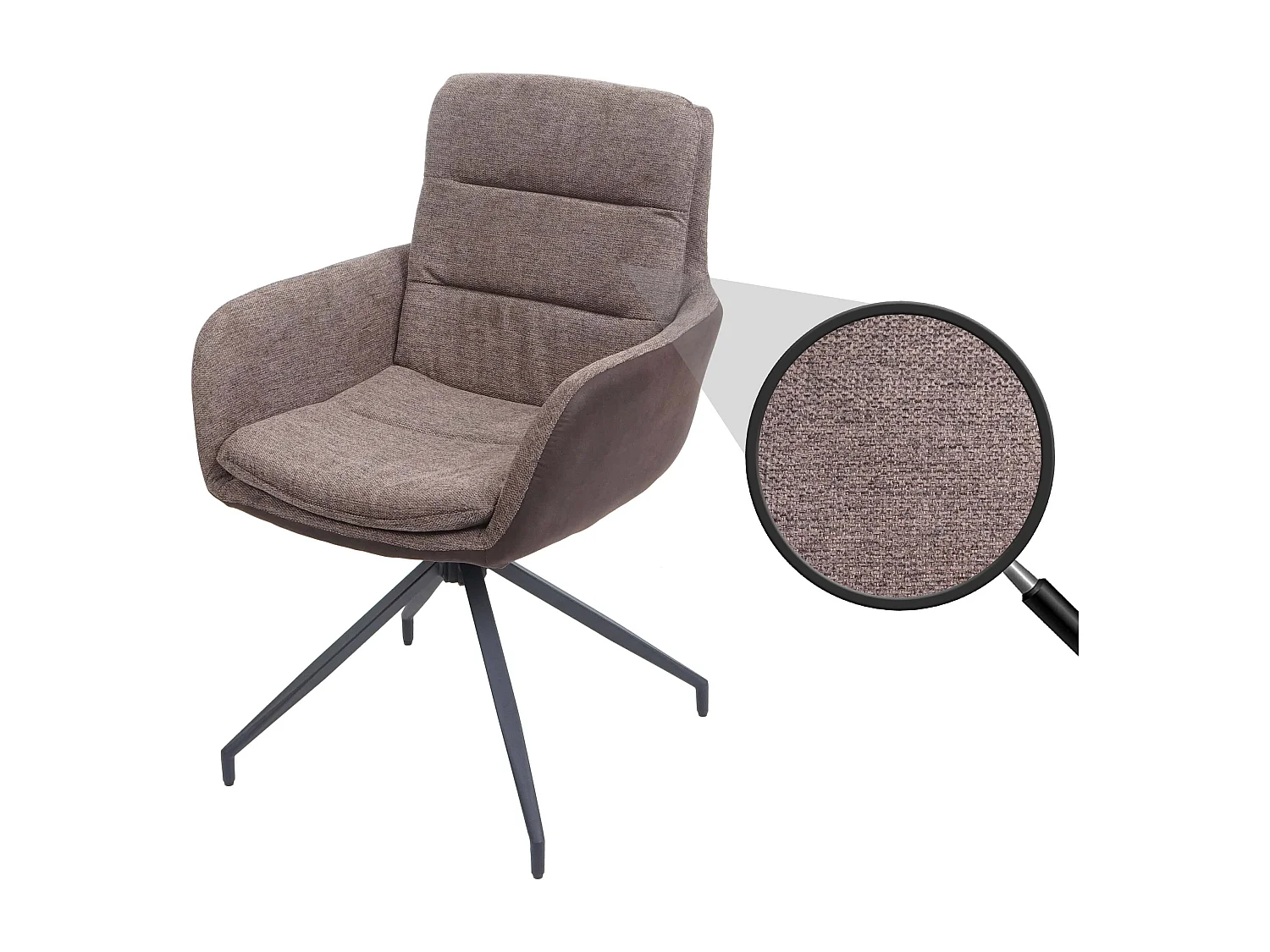 Sedia poltroncina girevole con braccioli elegante imbottita MCW-K32 tessuto marrone marrone scuro