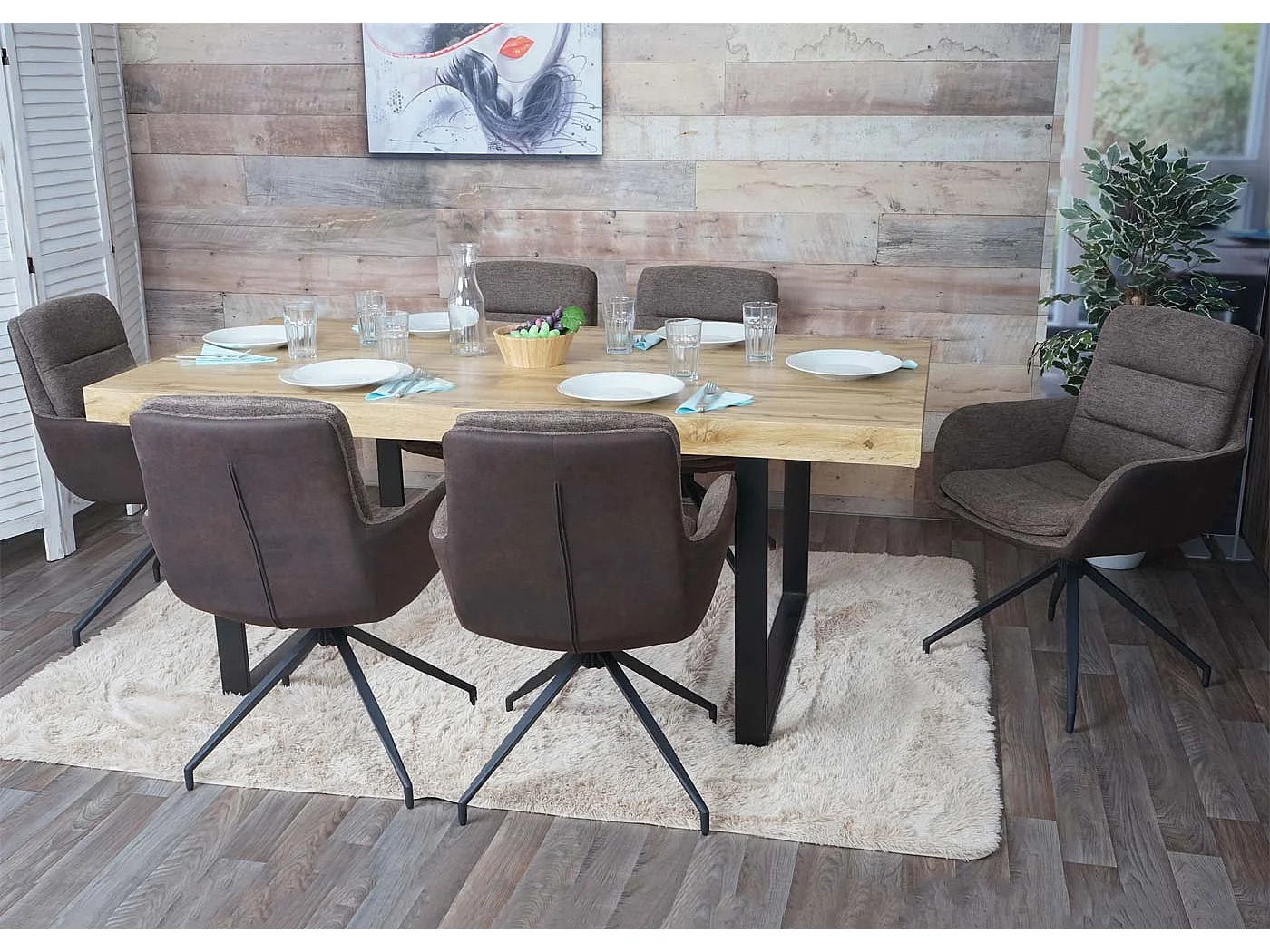 Sedia poltroncina girevole con braccioli elegante imbottita MCW-K32 tessuto marrone marrone scuro