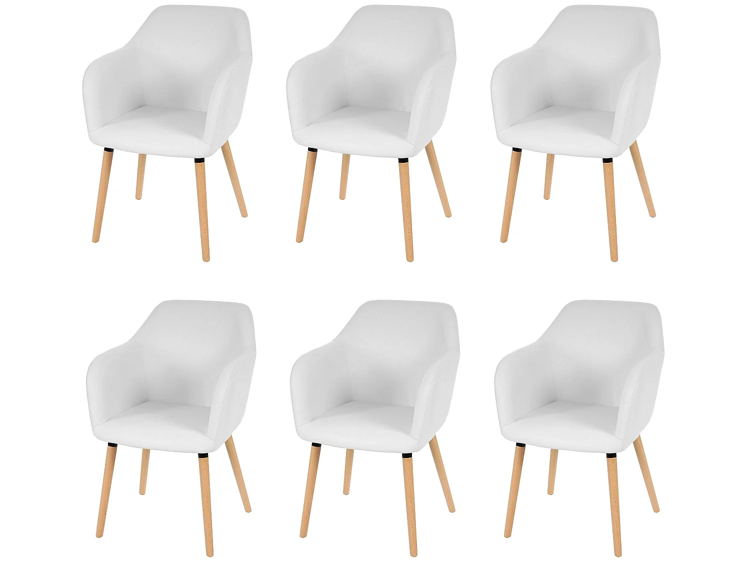 Eetkamerstoel Vaasa T381 (set van 6),  kunstleer, wit, lichtgekleurde poten