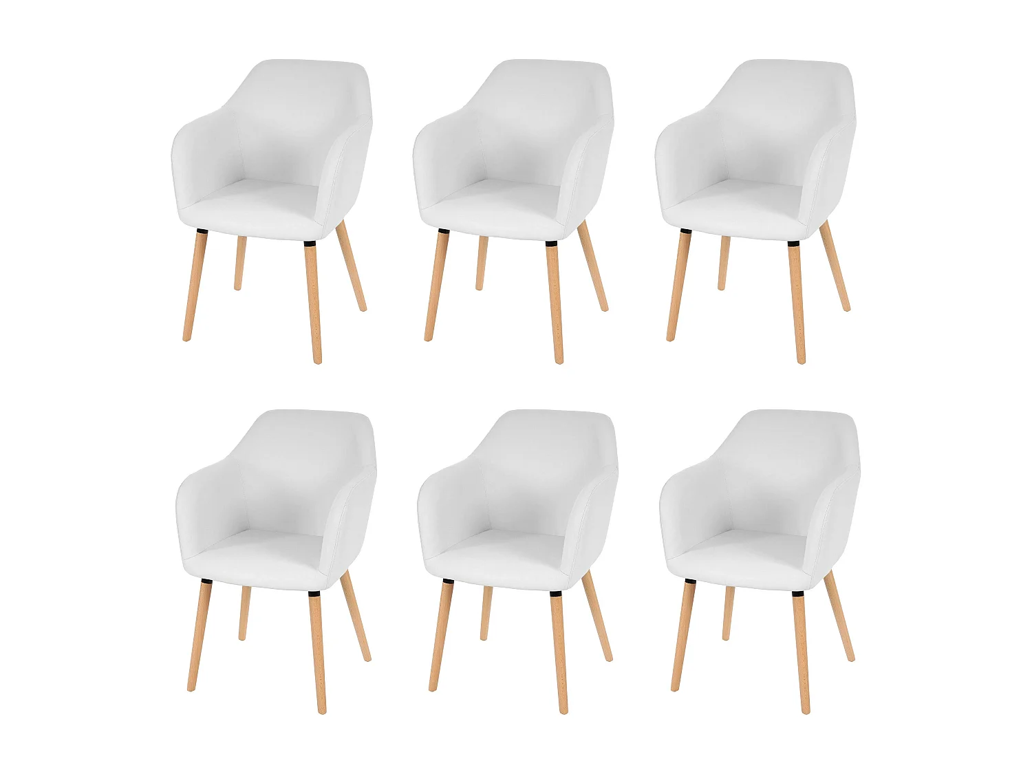 Krzesło do jadalni Vaasa T381 (zestaw 6 sztuk),  imitacja skóry, białe, jasne nogi