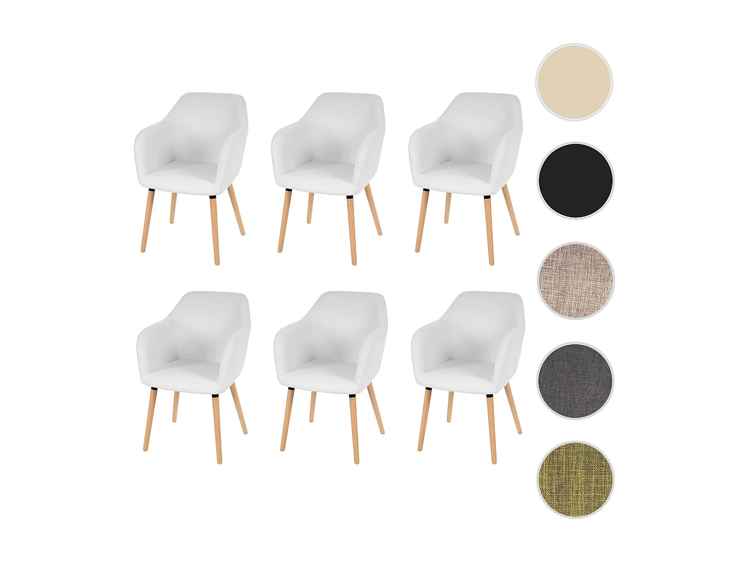 Krzesło do jadalni Vaasa T381 (zestaw 6 sztuk),  imitacja skóry, białe, jasne nogi
