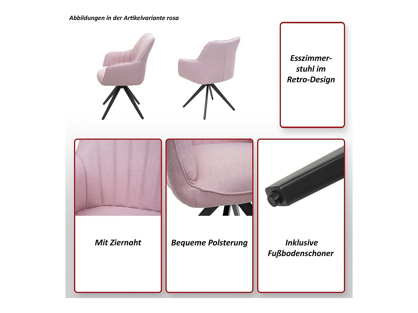 Silla de comedor MCW-H73,  rosa