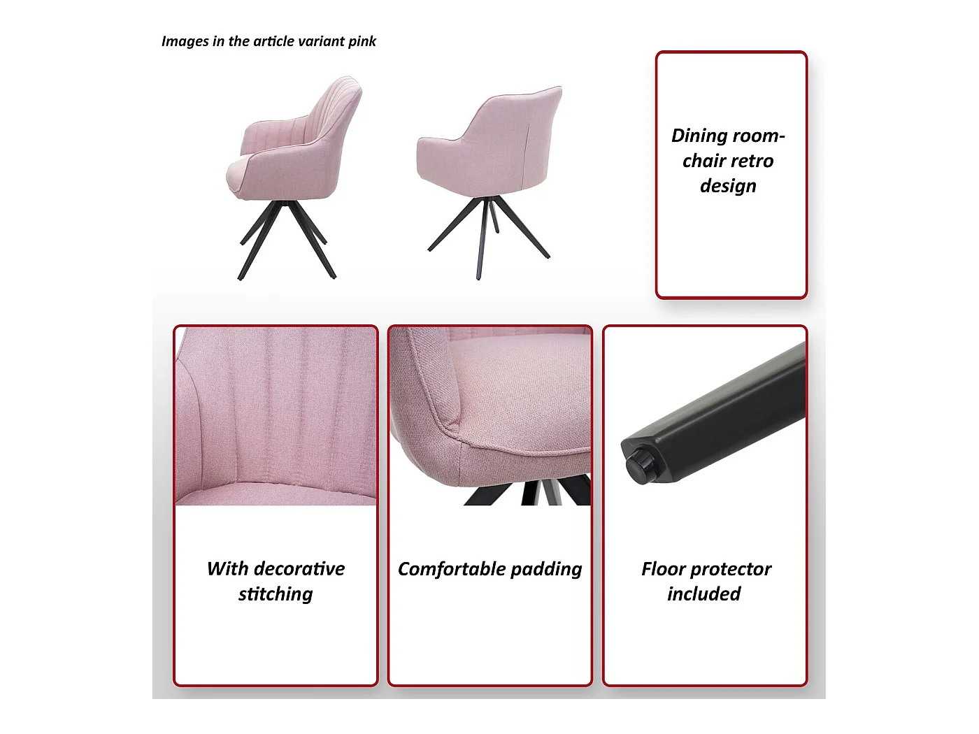 Silla de comedor MCW-H73,  rosa