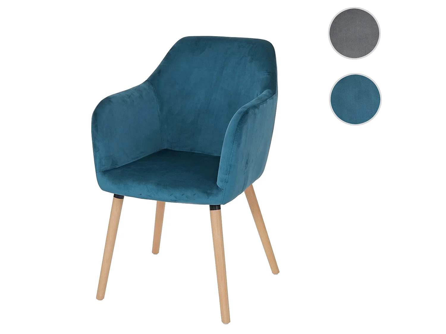 Cadeira de jantar Vaasa T381,  veludo, azul petróleo, pernas claras