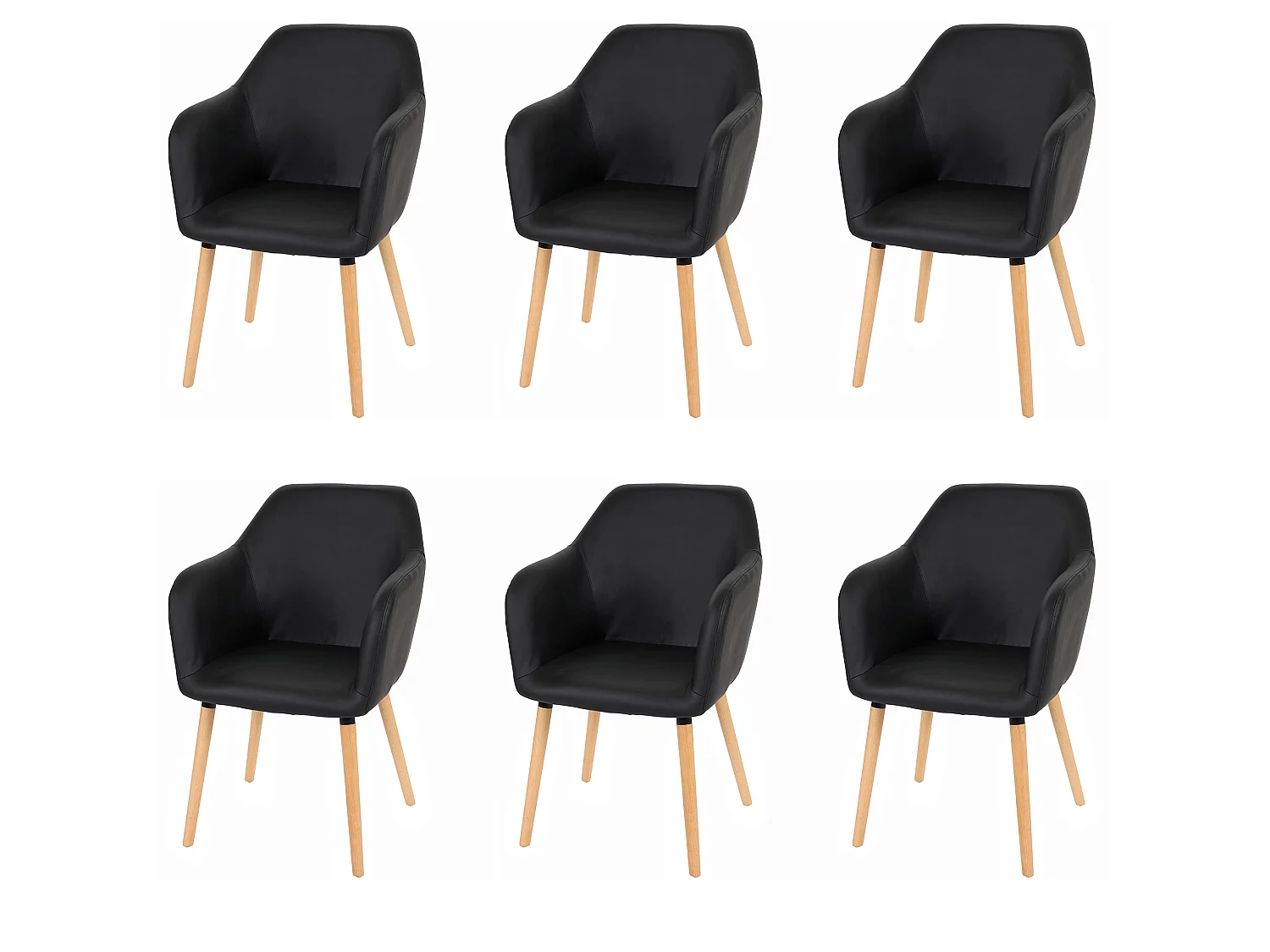 Silla de comedor Vaasa T381 (juego de 6),  polipiel, negro, patas claras