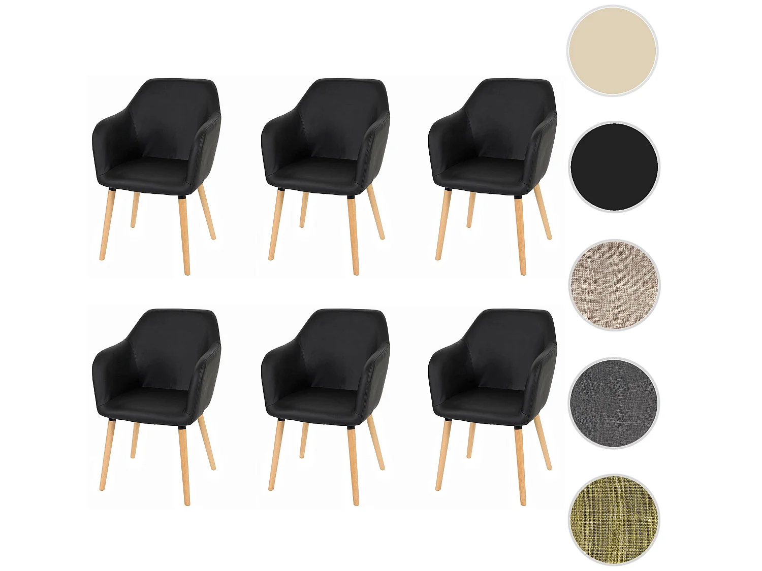 Chaise de salle à manger Vaasa T381 (lot de 6),  similicuir, noir