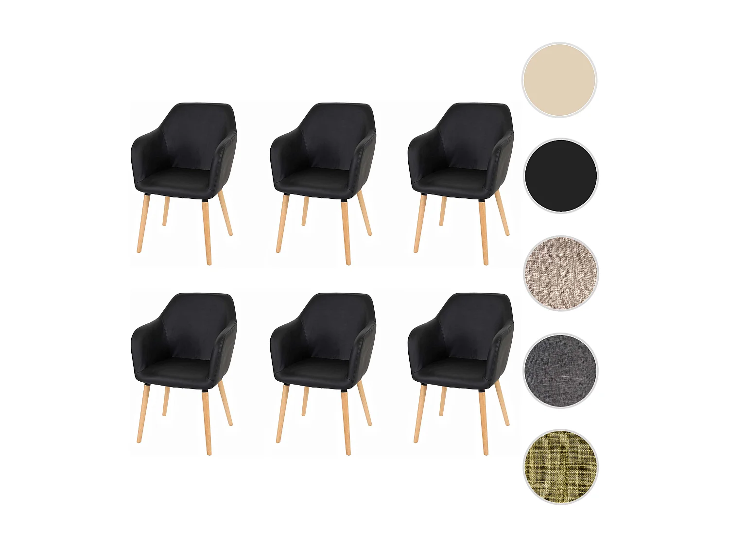 Krzesło do jadalni Vaasa T381 (zestaw 6 sztuk),  imitacja skóry, czarne, jasne nogi