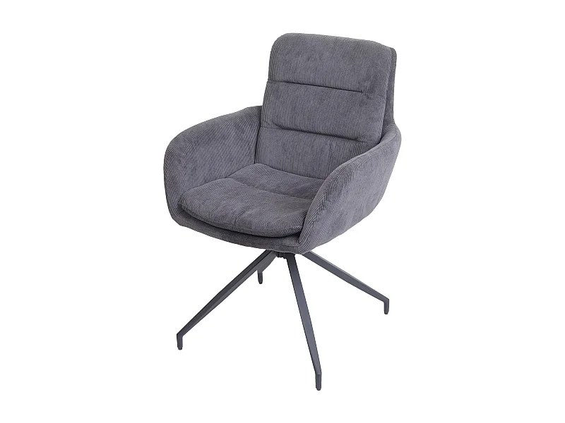 Sedia poltroncina girevole con braccioli elegante imbottita MCW-K32 tessuto a coste grigio