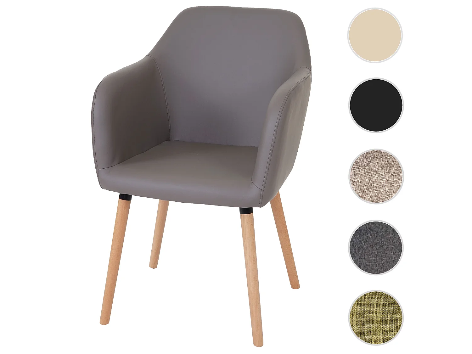 Silla de comedor Vaasa T381,  polipiel, gris topo, patas claras