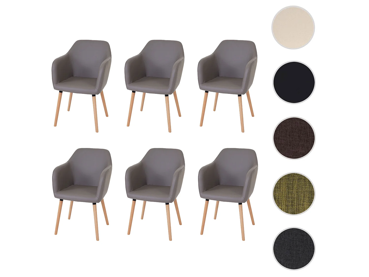 Eetkamerstoel Vaasa T381 (set van 6),  kunstleer, taupe-grijs, lichte poten