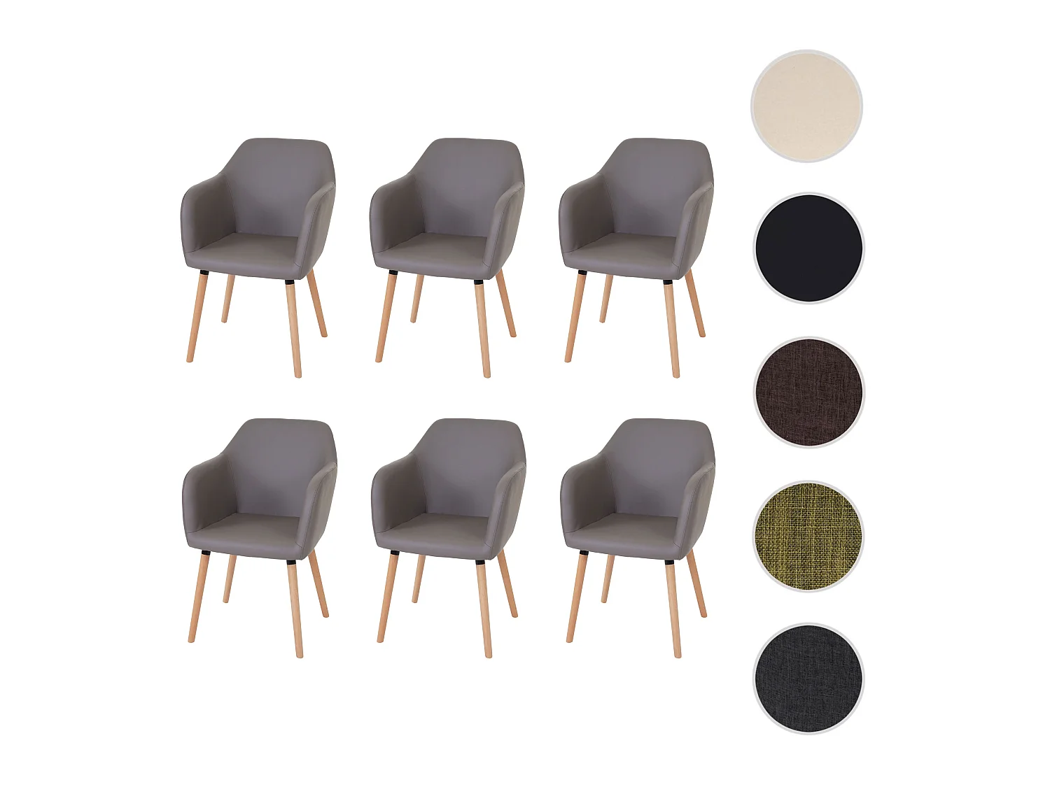 Esszimmerstuhl Vaasa T381 (6er-Set), Kunstleder, taupe-grau, helle Beine