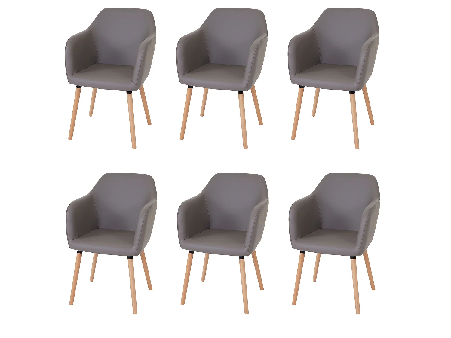 Esszimmerstuhl Vaasa T381 (6er-Set), Kunstleder, taupe-grau, helle Beine