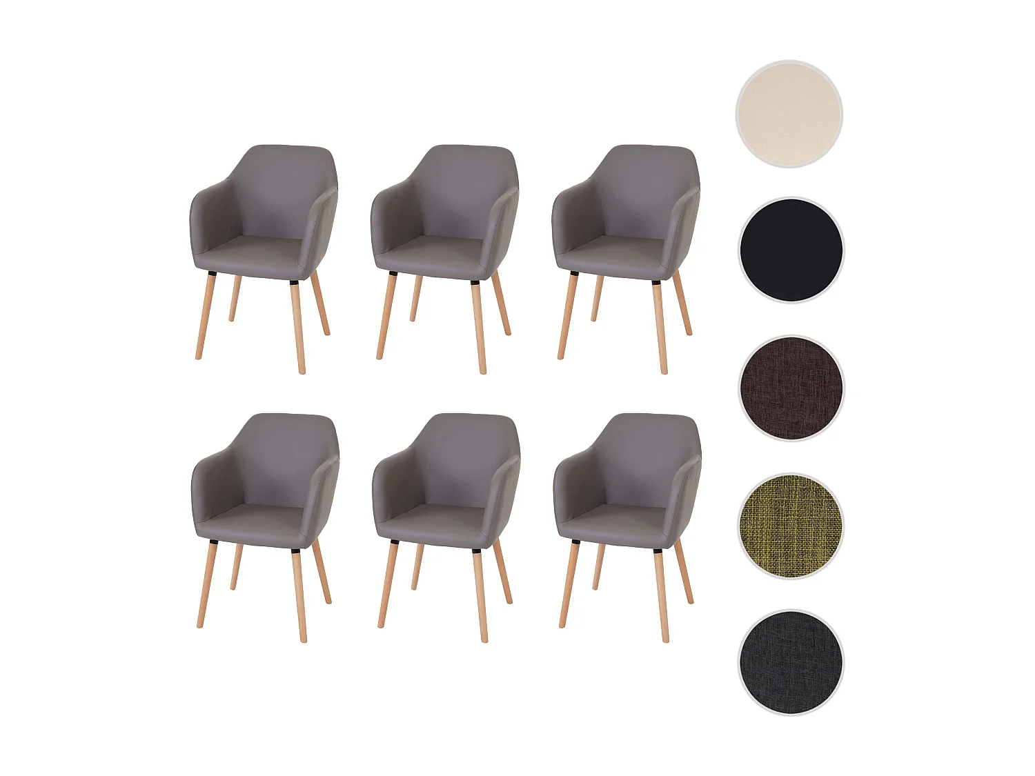 Esszimmerstuhl Vaasa T381 (6er-Set), Kunstleder, taupe-grau, helle Beine