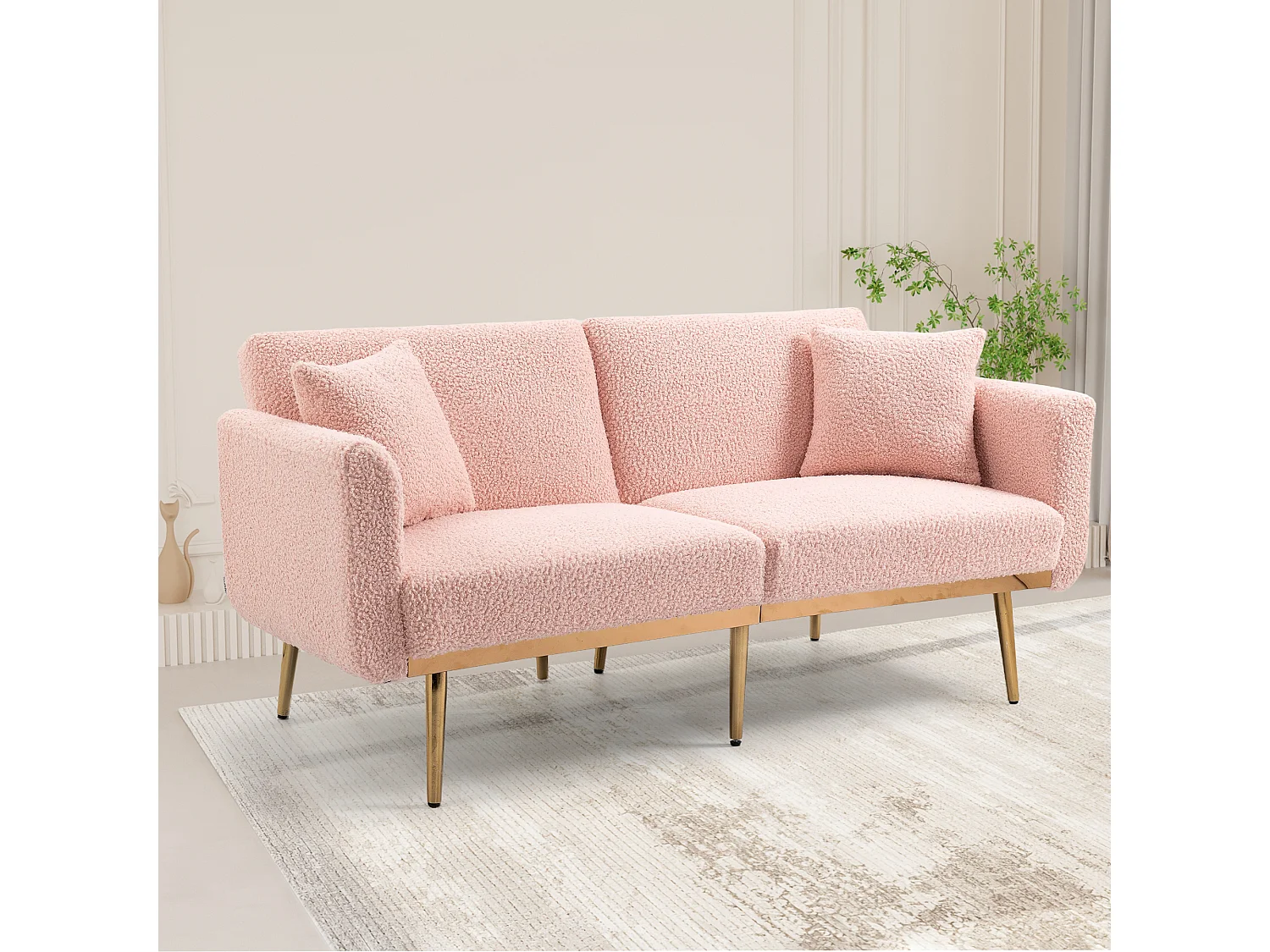 Fluwelen bank - zijbank, 2-zitsbank met metalen poten