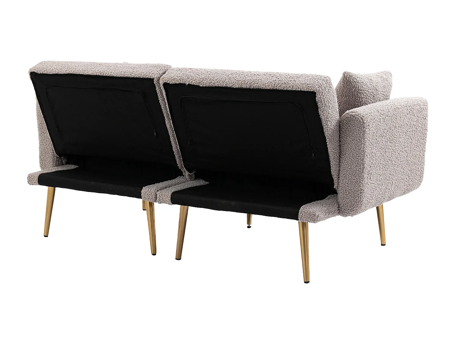 Moderne fluwelen bank met metalen poten