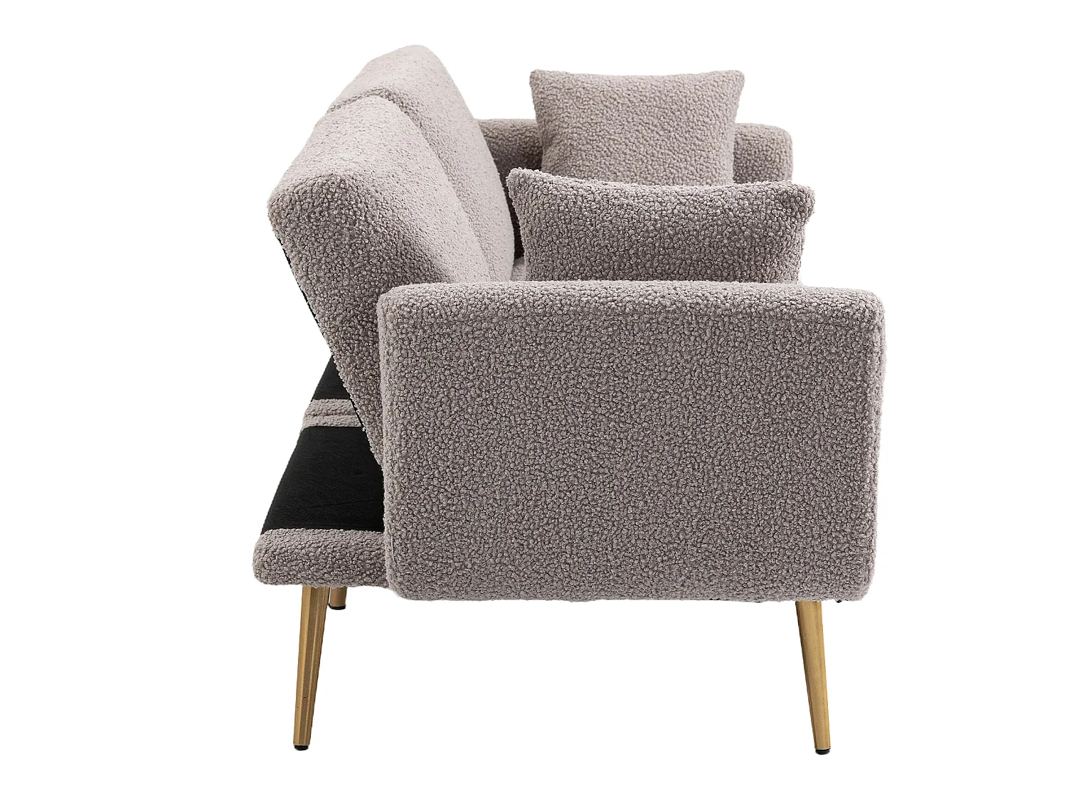 Moderne fluwelen bank met metalen poten