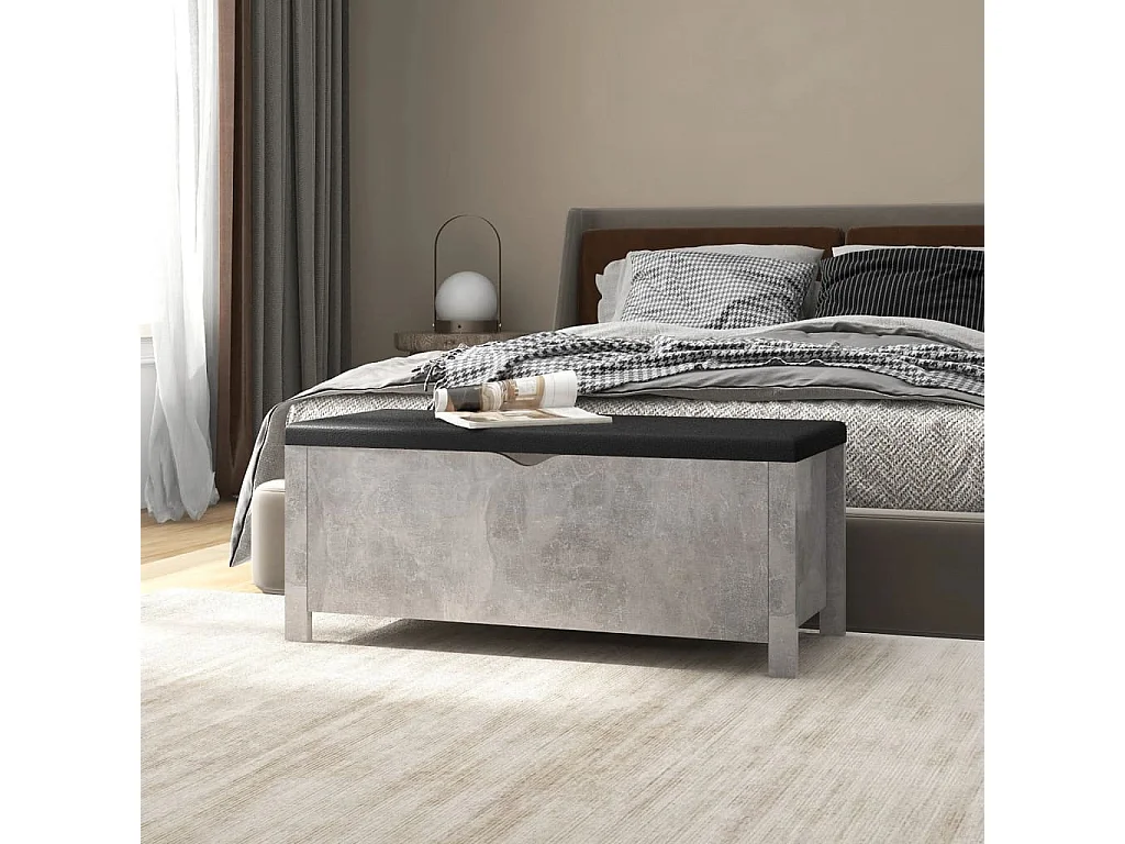 Sitzbank mit Stauraum und Kissen Betongrau 105x40x45cm