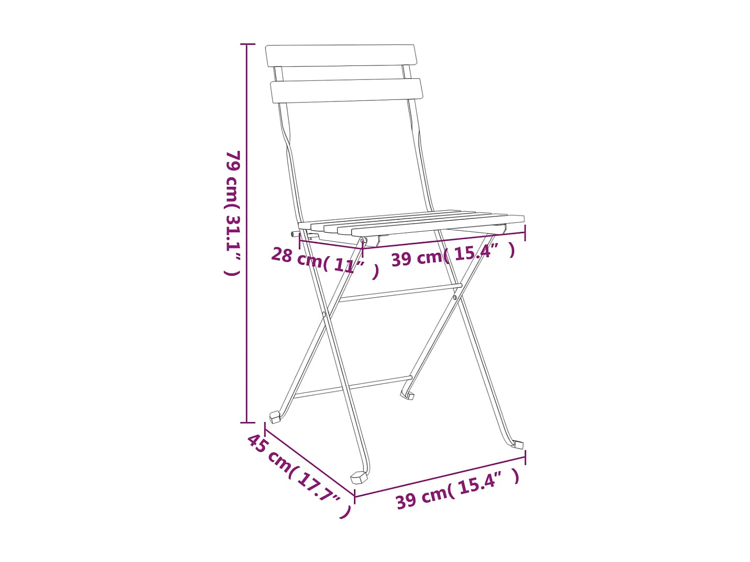 Chaises de bistrot pliantes lot de 8 Bois d'acacia solide acier