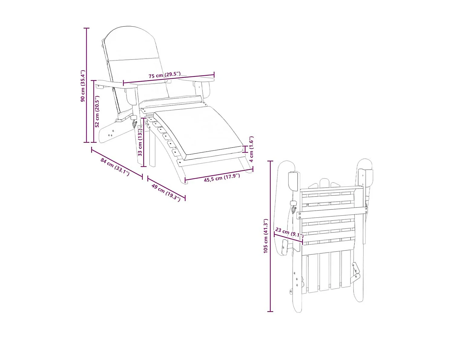 Chaise de jardin Adirondack et repose-pieds bois massif acacia