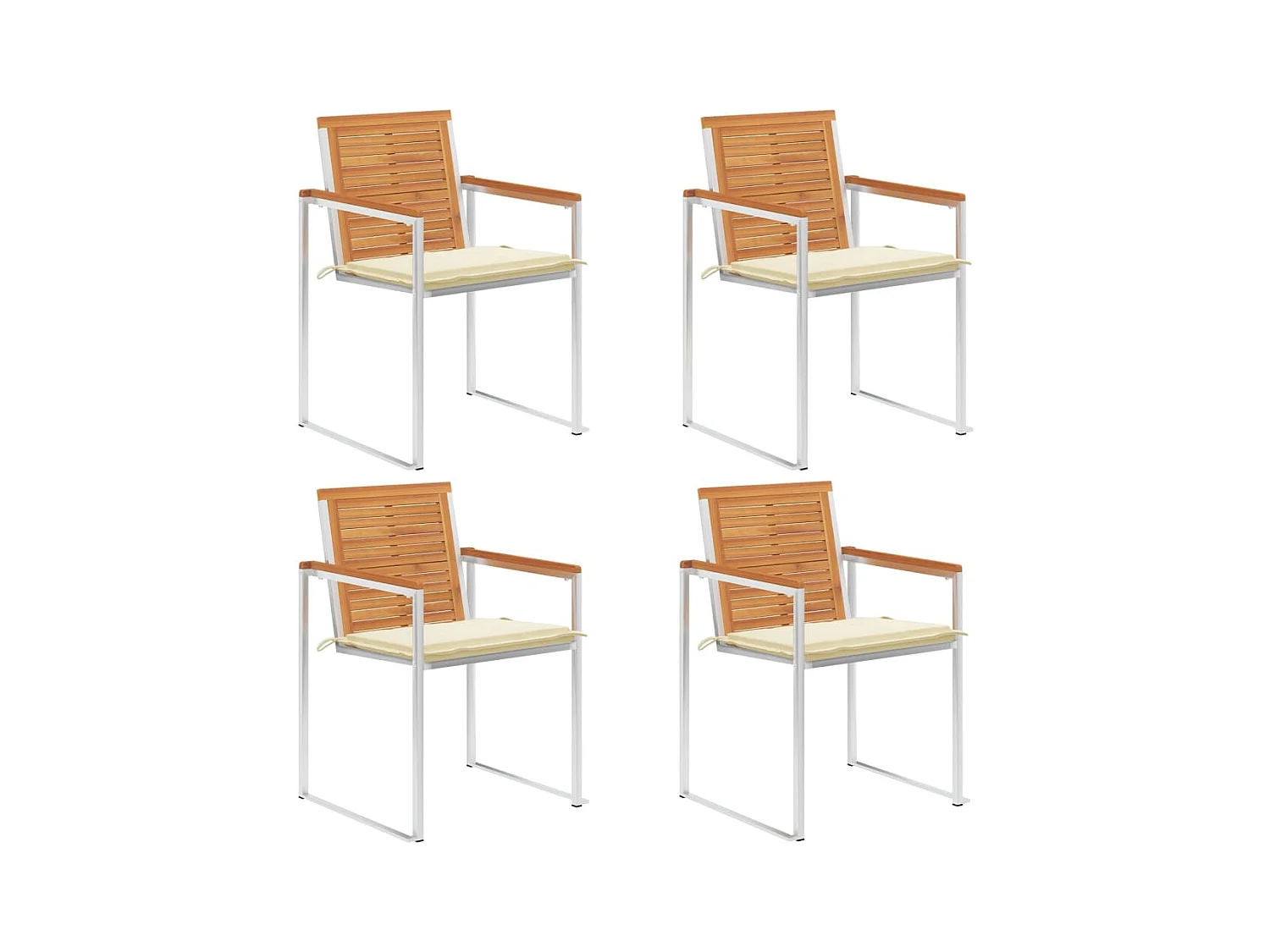 Chaises de jardin lot de 4 avec coussins Bois d'acacia massif