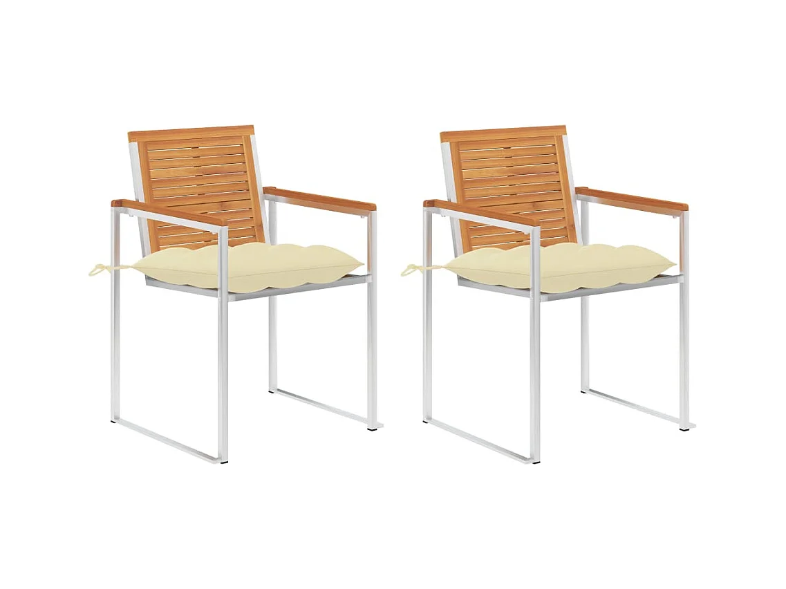 Chaises de jardin avec coussins lot de 2 Acacia solide et acier