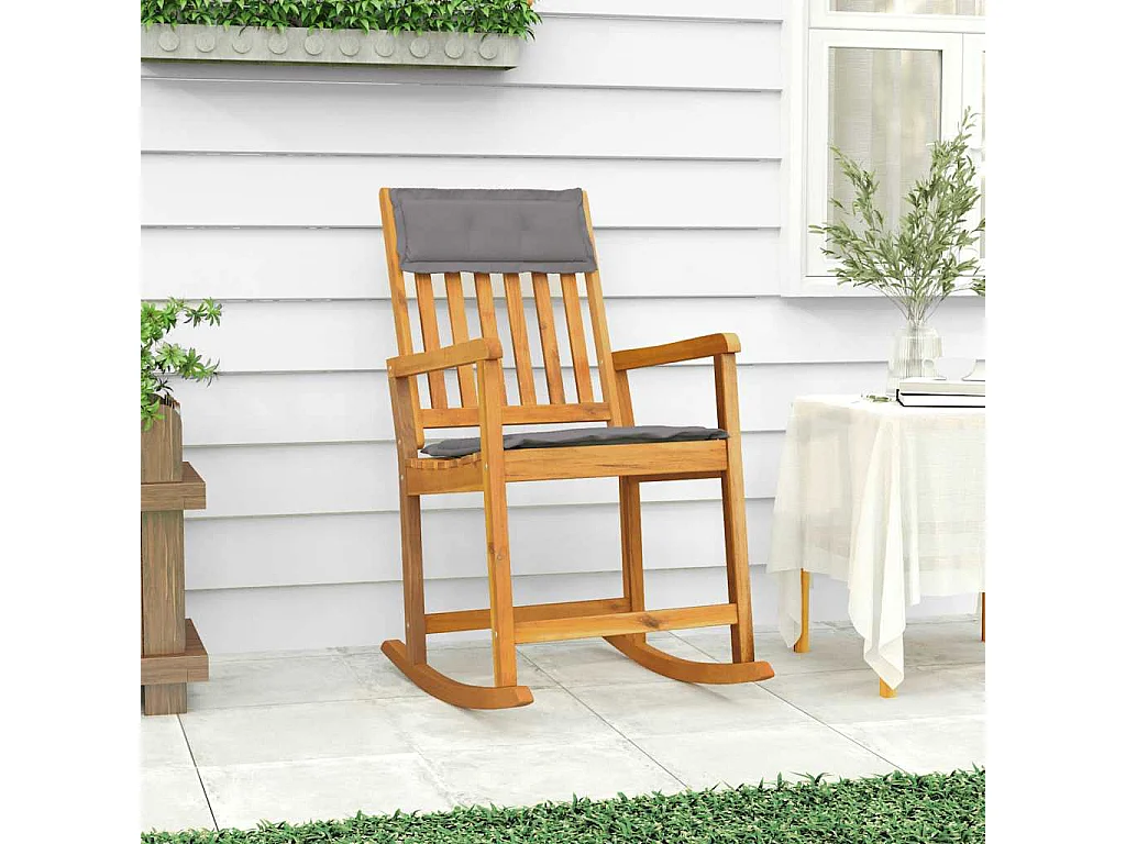 Chaise à bascule avec coussins bois massif d'acacia