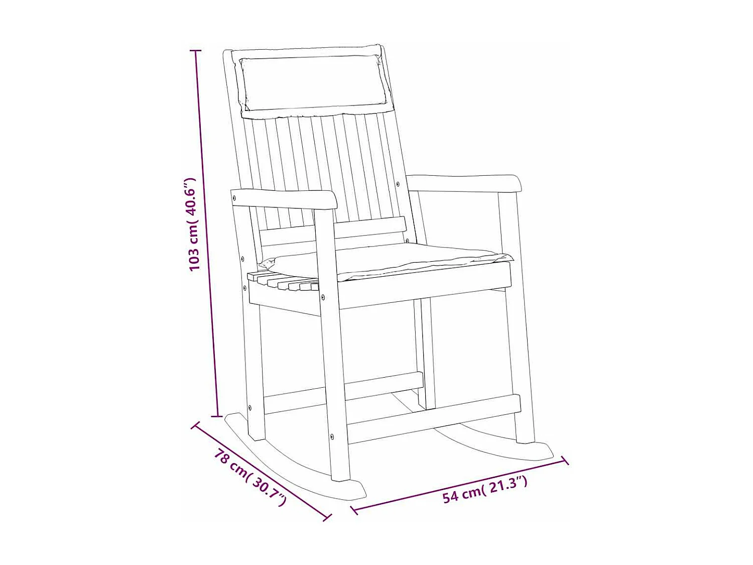 Chaise à bascule avec coussins bois massif d'acacia