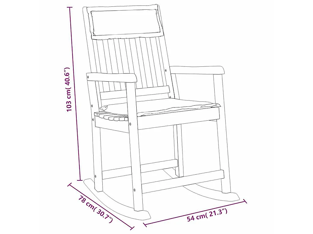 Chaise à bascule avec coussins bois massif d'acacia