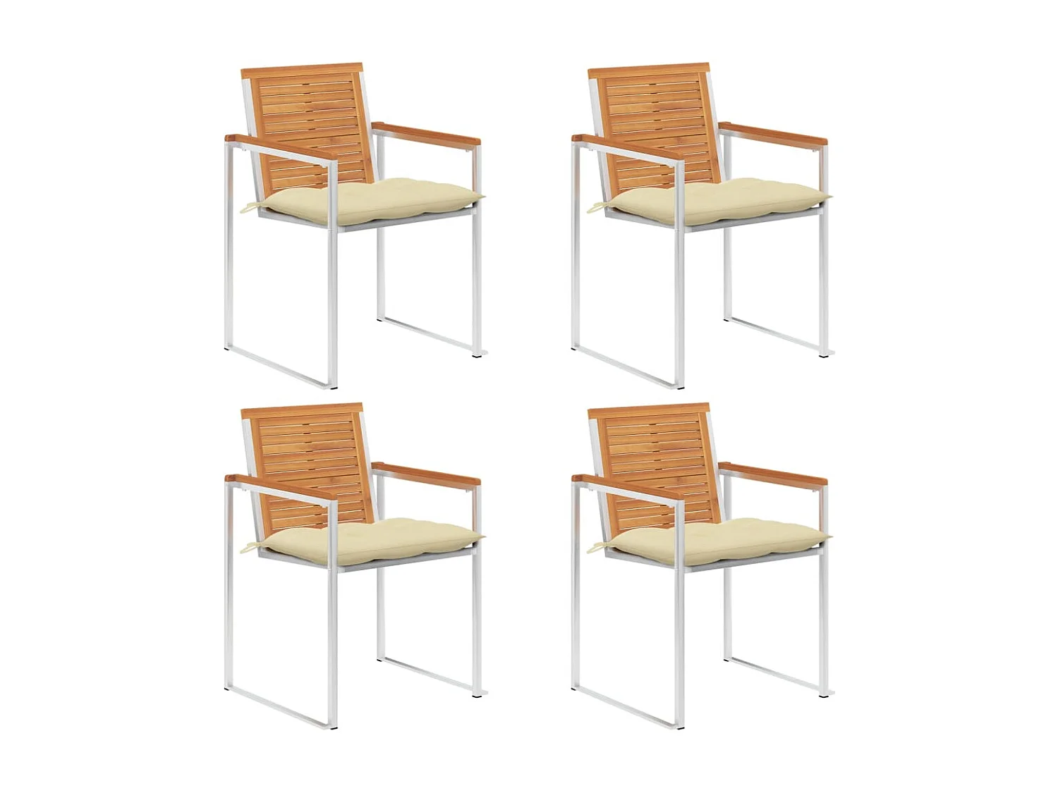 Chaises de jardin lot de 4 avec coussins Bois d'acacia massif