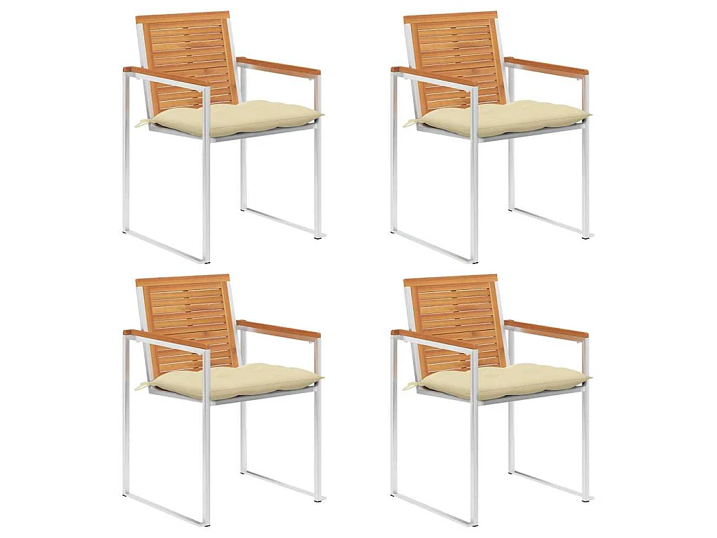 Chaises de jardin lot de 4 avec coussins Bois d'acacia massif