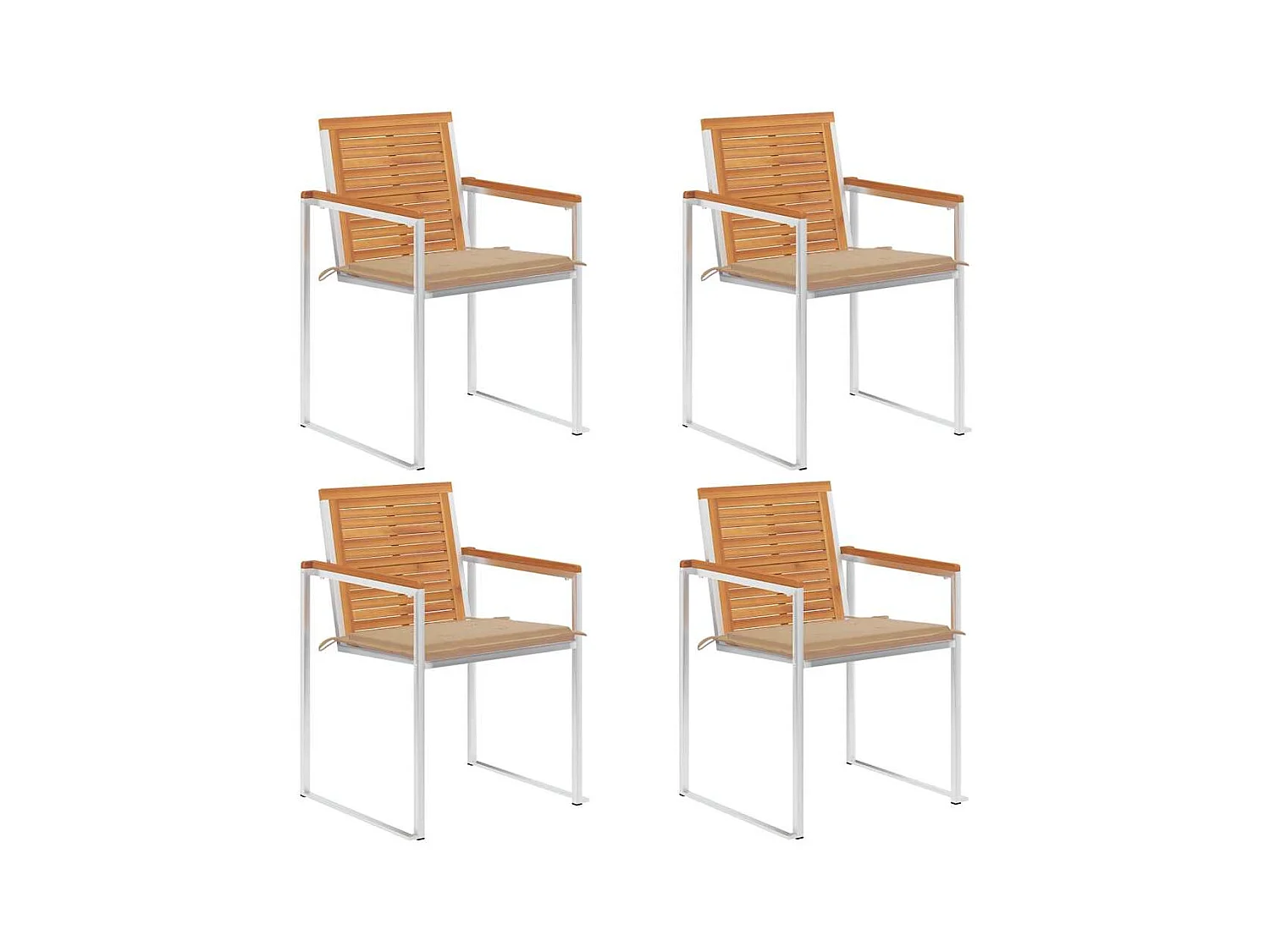 Chaises de jardin lot de 4 avec coussins Bois d'acacia massif