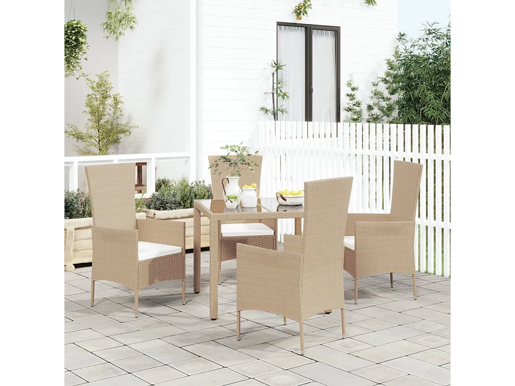 Chaises de jardin avec coussins lot de 4 Résine tressée Beige