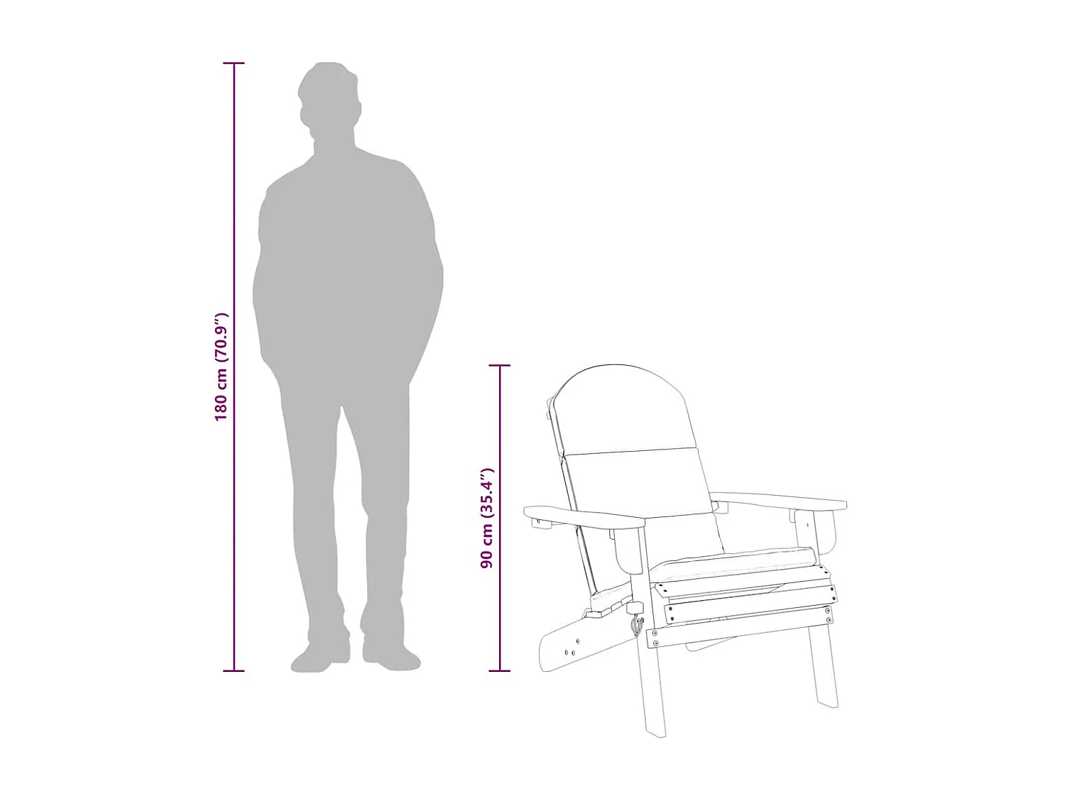 Chaise de jardin Adirondack avec coussins bois massif d'acacia