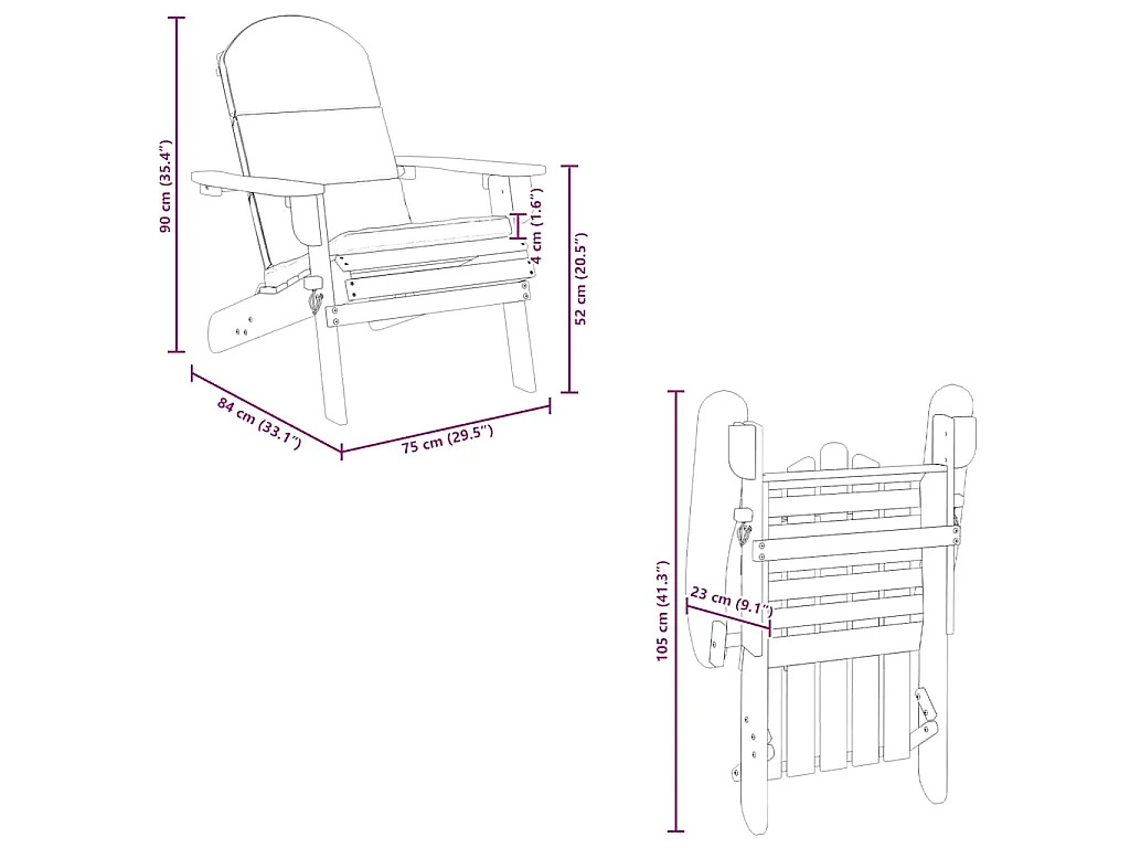 Sedia Adirondack da Giardino con Cuscini Legno Massello Acacia